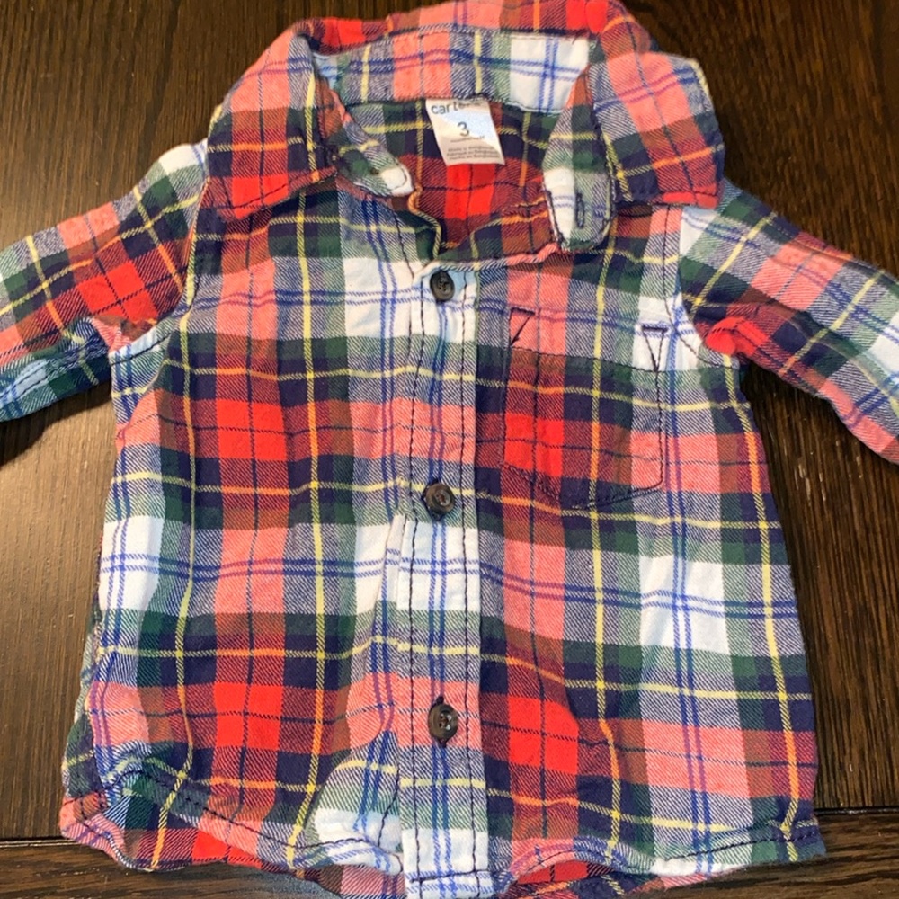 3 months plaid button up